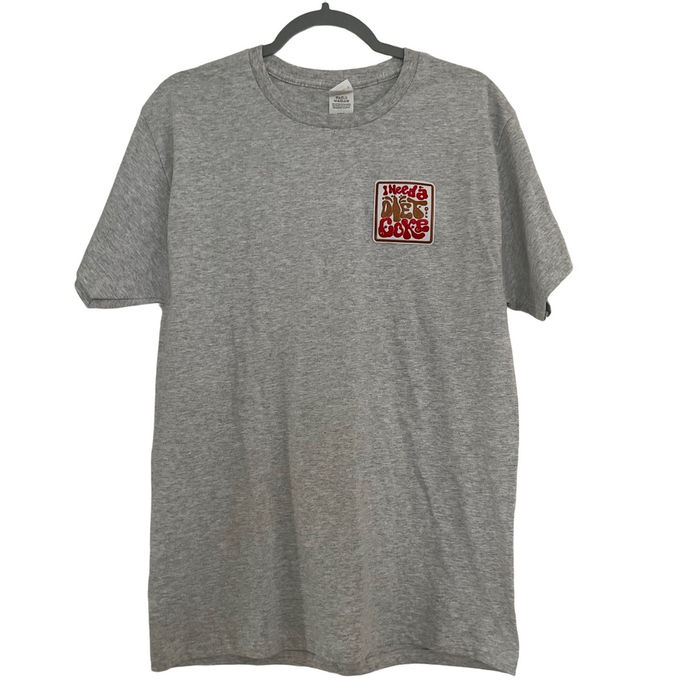 Hanes T-Shirt Mens Medium Gray Good I Need a Diet Coke Patch Graphic Tee